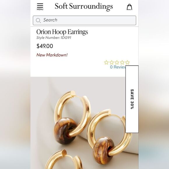 SOFT SURROUNDINGS Onion Hoop earrings tiger's eye gold plated - Picture 2 of 8